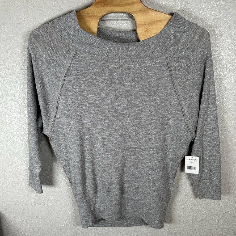 NEW We The Free People Palisades Thermal Pullover Top Size Medium Boat Neck Grey
